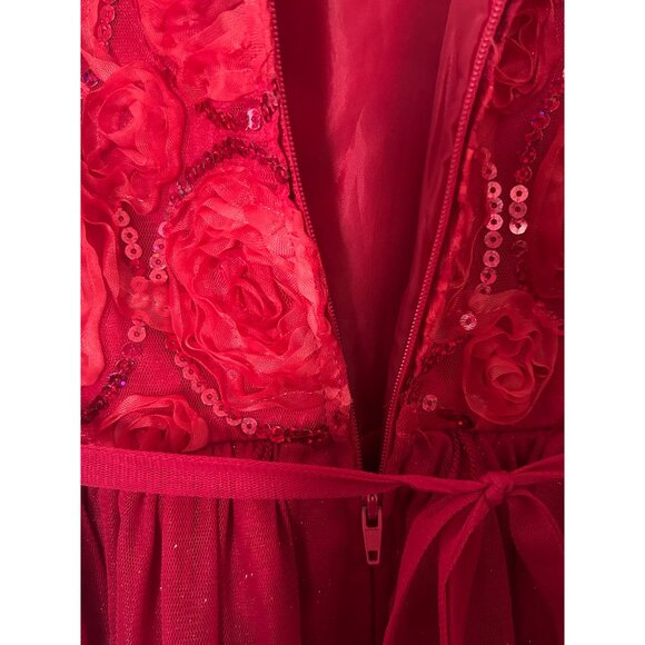 Red Girls Sleeveless Dress With Rosette & Sequin Details Tulle Skirt Back Zip Si - Picture 8 of 10